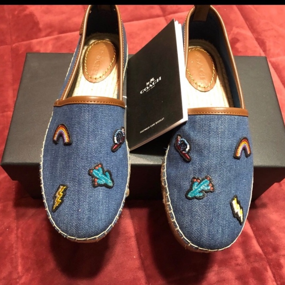 Coach Denim Slip-on Carson ESPADRILLE Size 7B WITH PRAIRIE SOUVENIRS - Picture 3 of 16